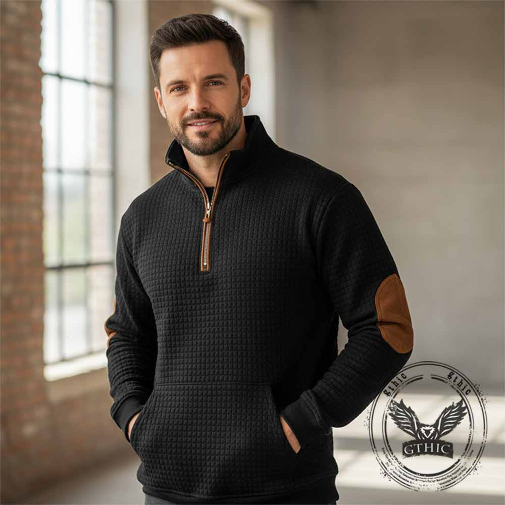 Fashionable Plaid Half-Zip Jacquard Sweatshirt | Gthic.com