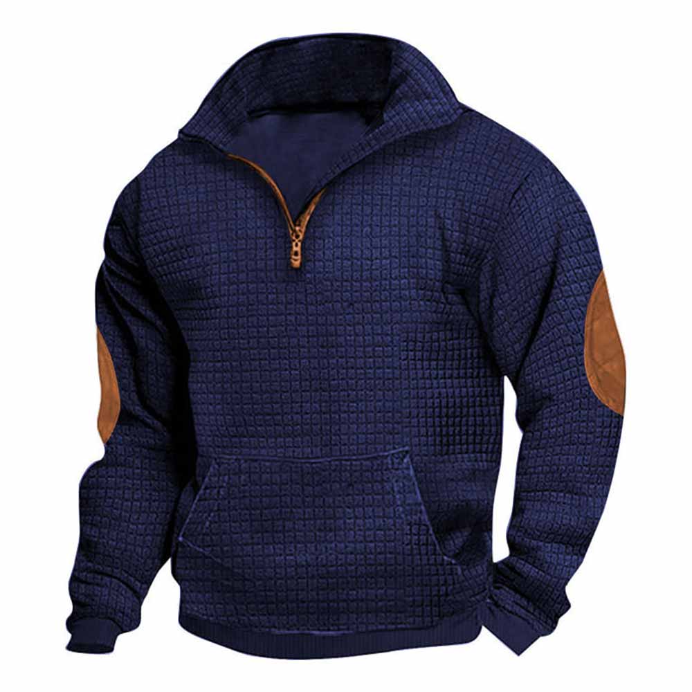 Fashionable Plaid Half-Zip Jacquard Sweatshirt