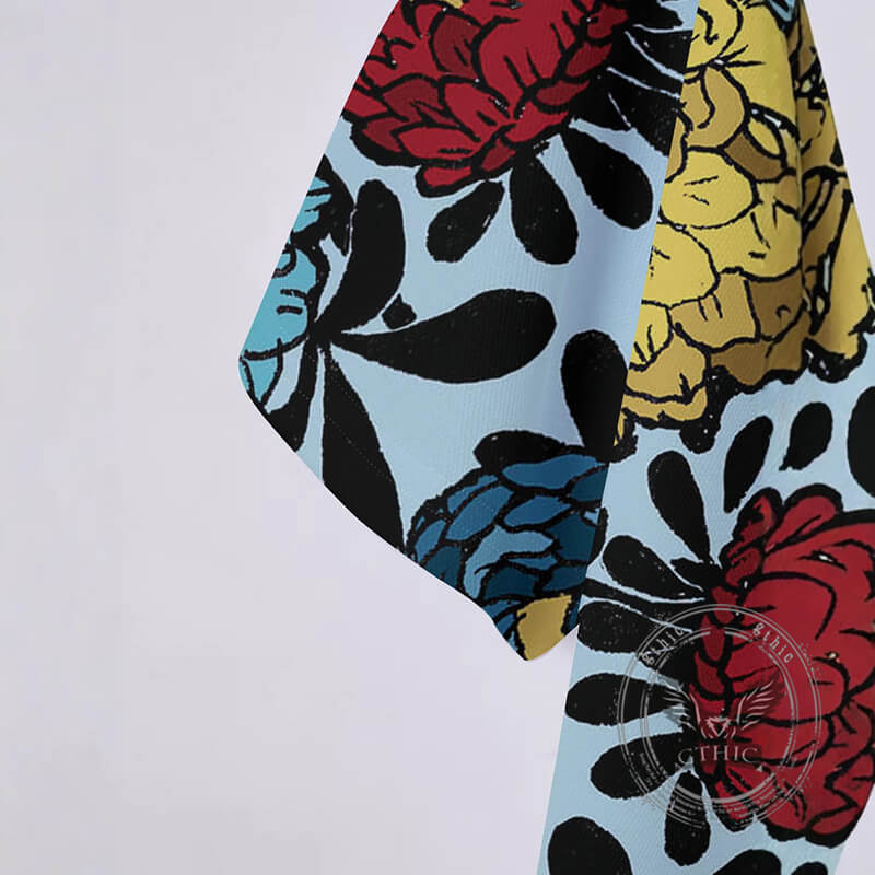 Fashionable Summer Floral Print Short Sleeve Polo Shirt | Gthic.com