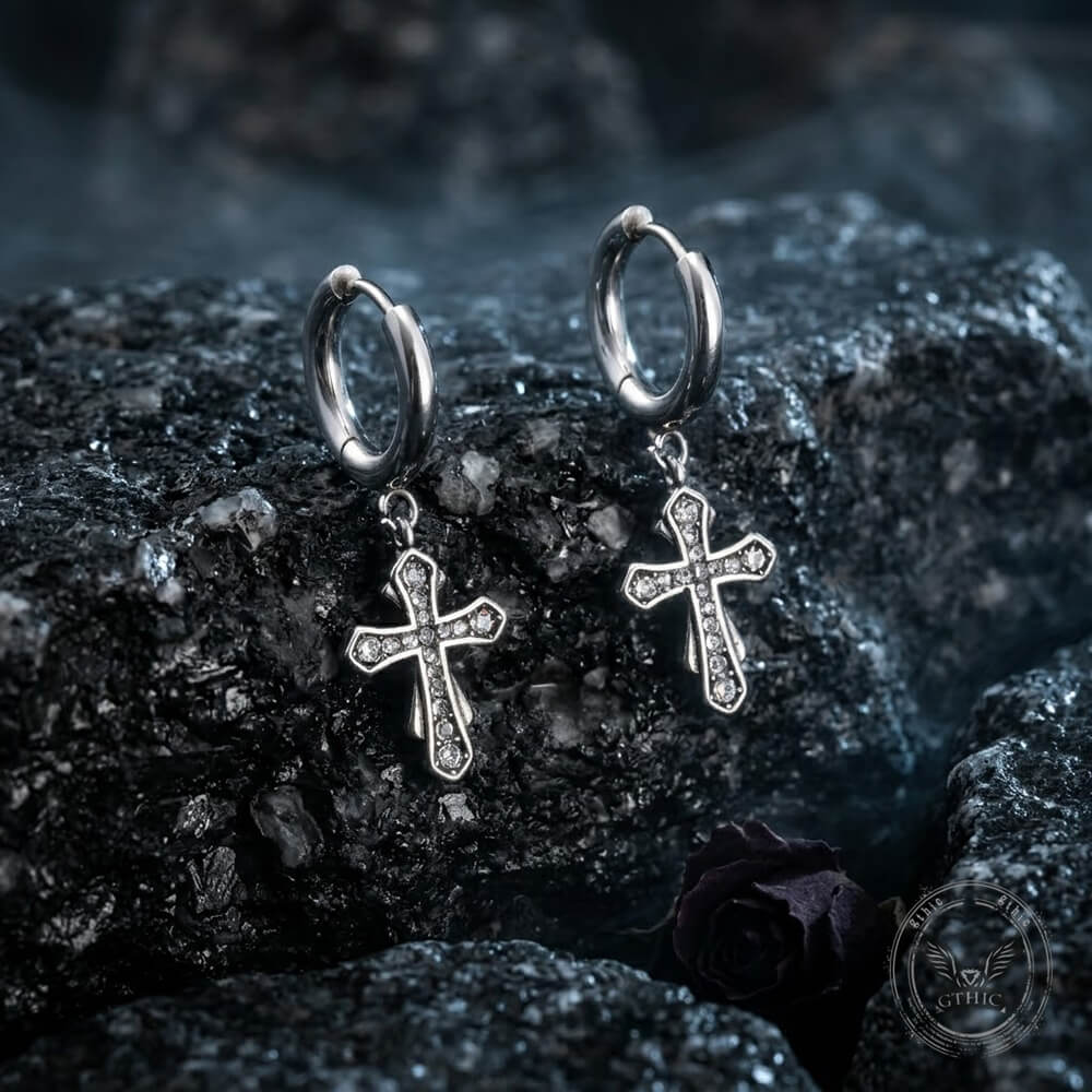 Fashionable Zircon Cross Stainless Steel Earrings | Gthic.com