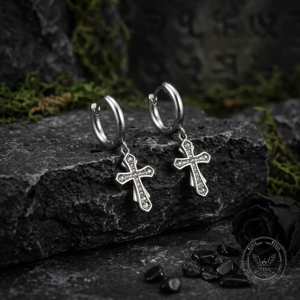 Fashionable Zircon Cross Stainless Steel Earrings