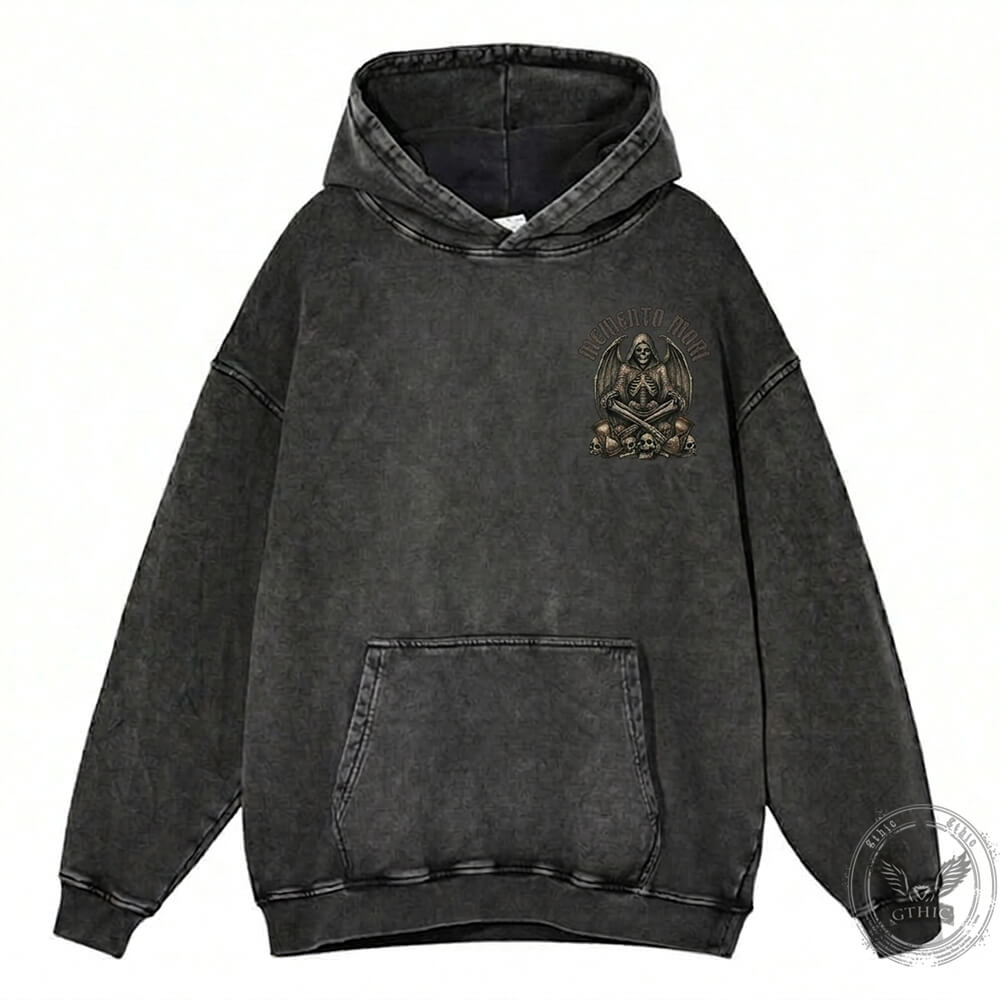 Fate Is Eternal Winged Skeleton Vintage Washed Hoodie | Gthic.com