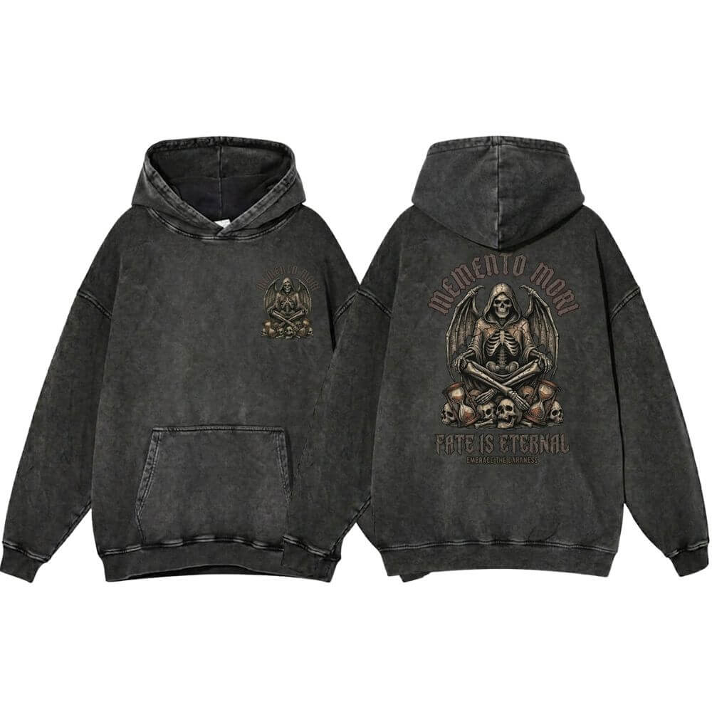 Fate Is Eternal Winged Skeleton Vintage Washed Hoodie | Gthic.com