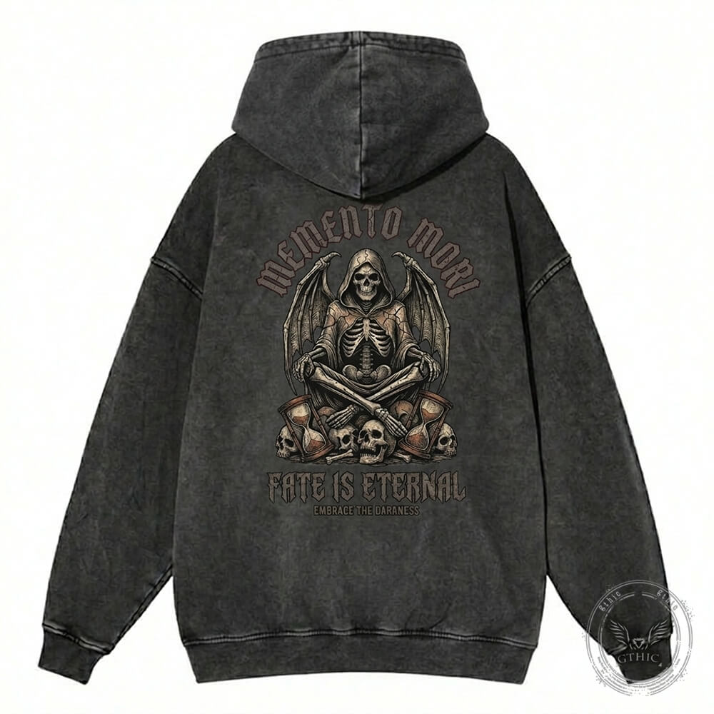 Fate Is Eternal Winged Skeleton Vintage Washed Hoodie