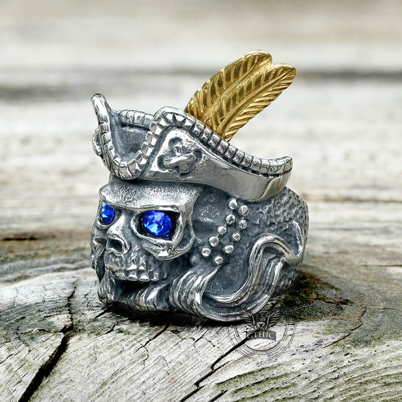 Feather Hat Pirate Stainless Steel Ring | Gthic.com