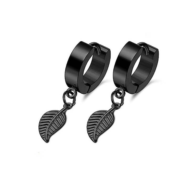Mens Hoop Earrings Black TT Plain Black THICK Rounded Hoop