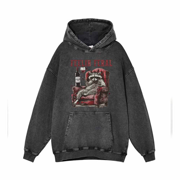 Feelin Feral Funny Raccoon Vintage Washed Hoodie 01 | Gthic.com