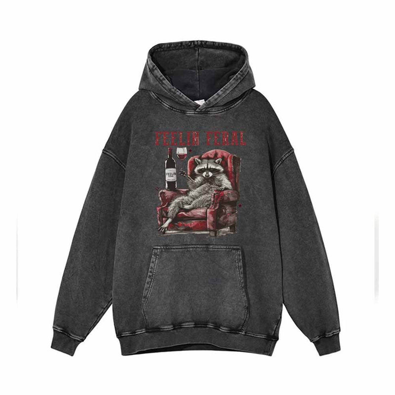 Feelin Feral Funny Raccoon Vintage Washed Hoodie 01 | Gthic.com