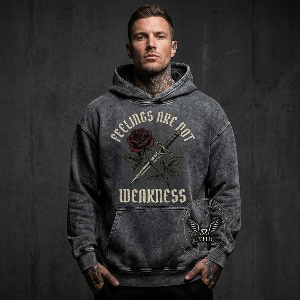 Feelings Are Not Weakness Rose Vintage Washed Hoodie | Gthic.com