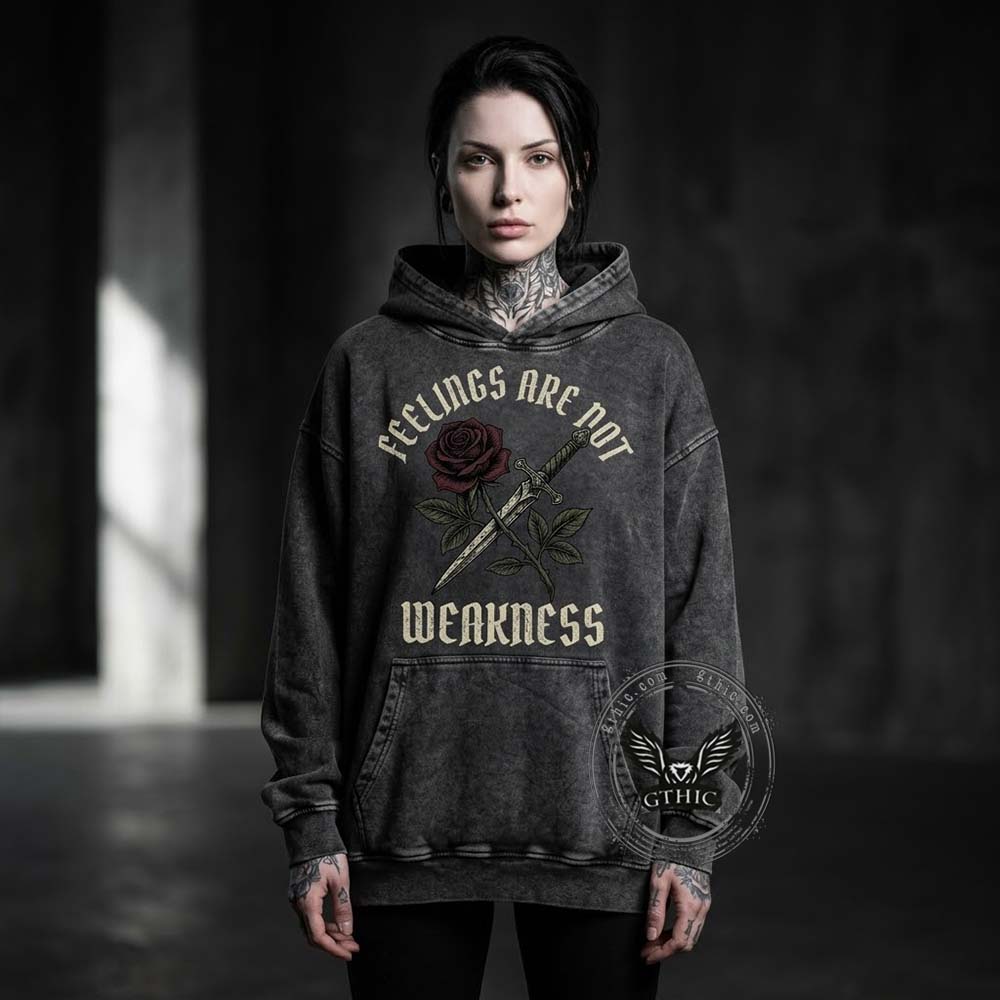 Feelings Are Not Weakness Rose Vintage Washed Hoodie | Gthic.com