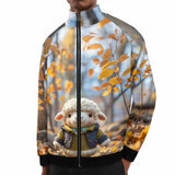 Felt Lamb Print Leaf Stand Collar Zip-Up Jacket | Gthic.com