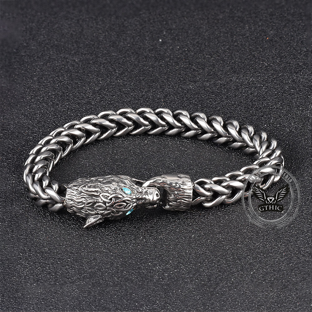 Fenrir Wolf Head Gem Eye Stainless Steel Bracelet