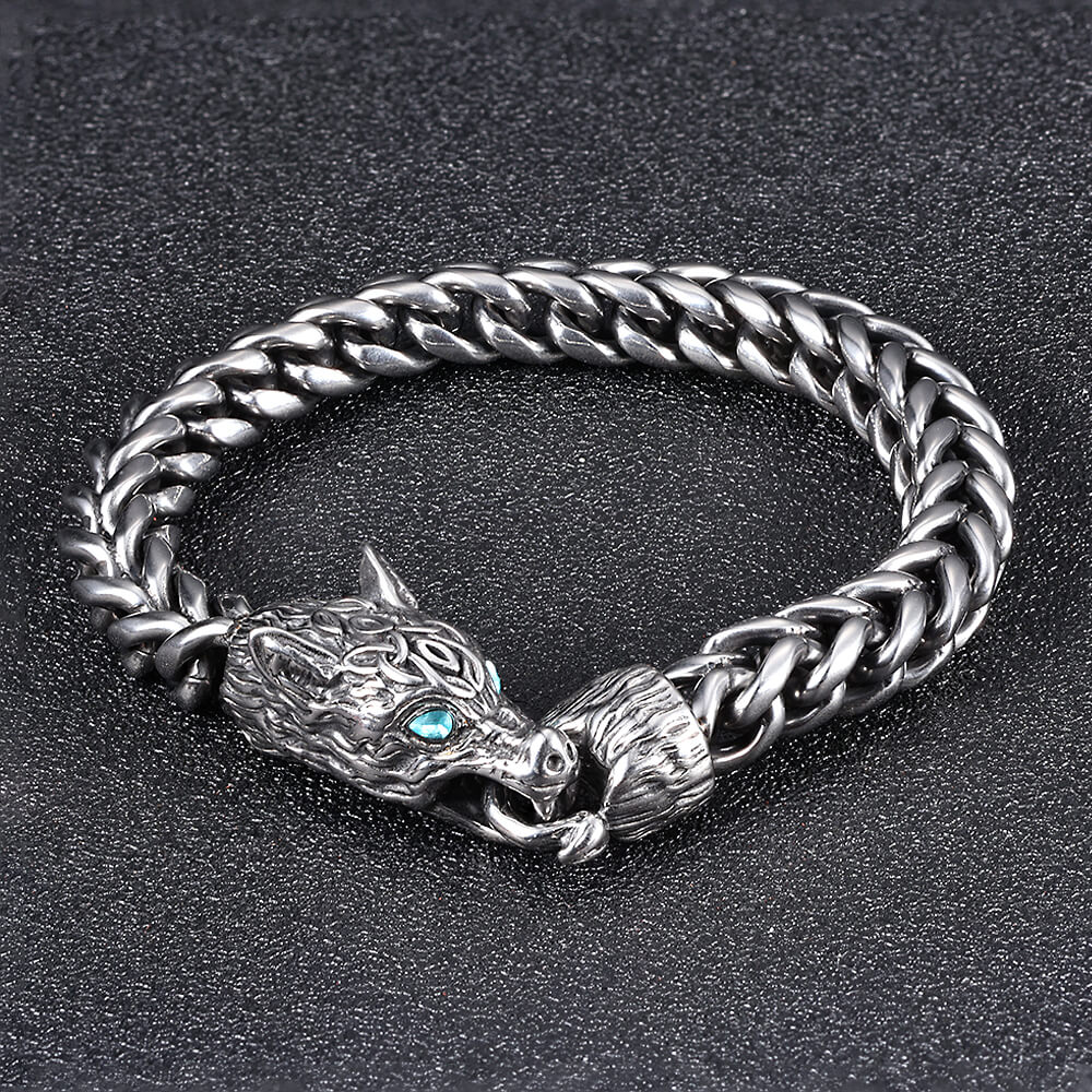 Fenrir Wolf Head Gem Eye Stainless Steel Bracelet