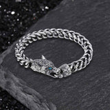 Fenrir Wolf Head Gem Eye Stainless Steel Bracelet | Gthic.com