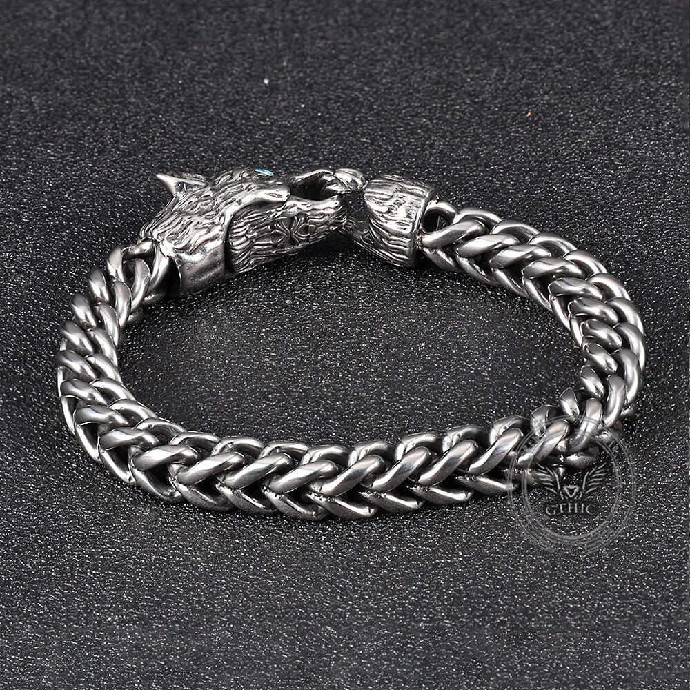 Fenrir Wolf Head Gem Eye Stainless Steel Bracelet