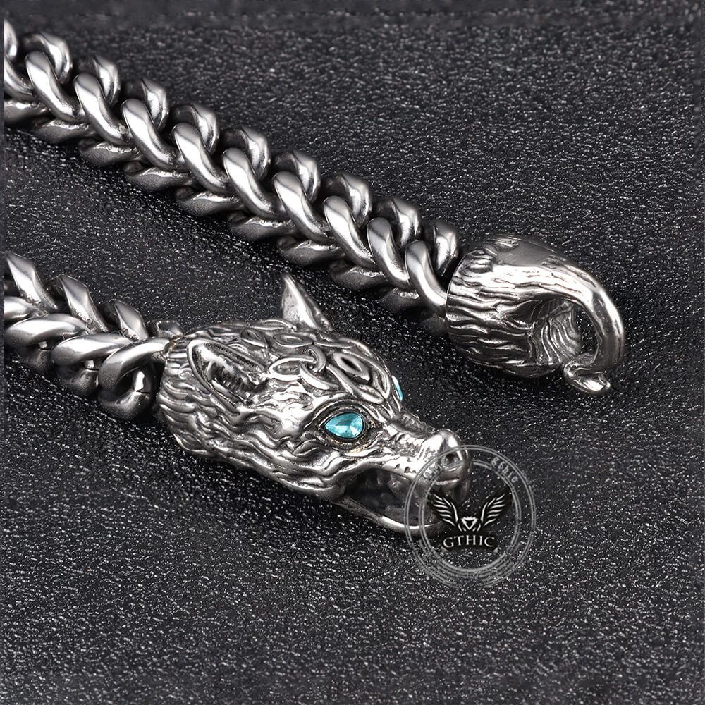 Fenrir Wolf Head Gem Eye Stainless Steel Bracelet