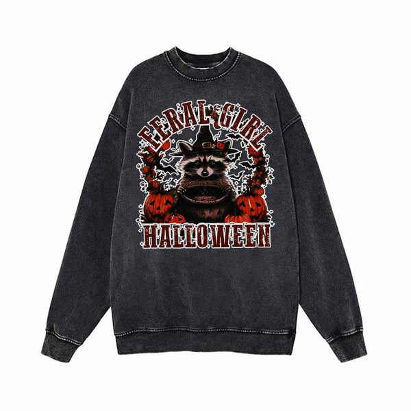 Feral Girl Raccoon Vintage Washed Hoodie Sweatshirt | Gthic.com