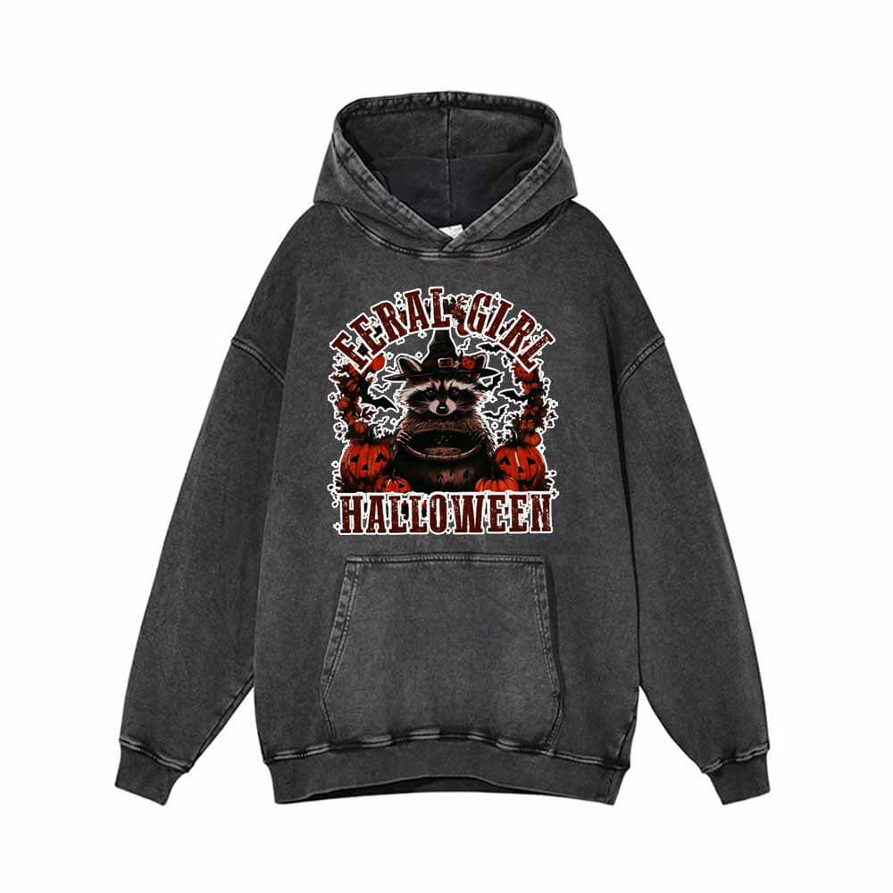 Feral Girl Raccoon Vintage Washed Hoodie Sweatshirt | Gthic.com