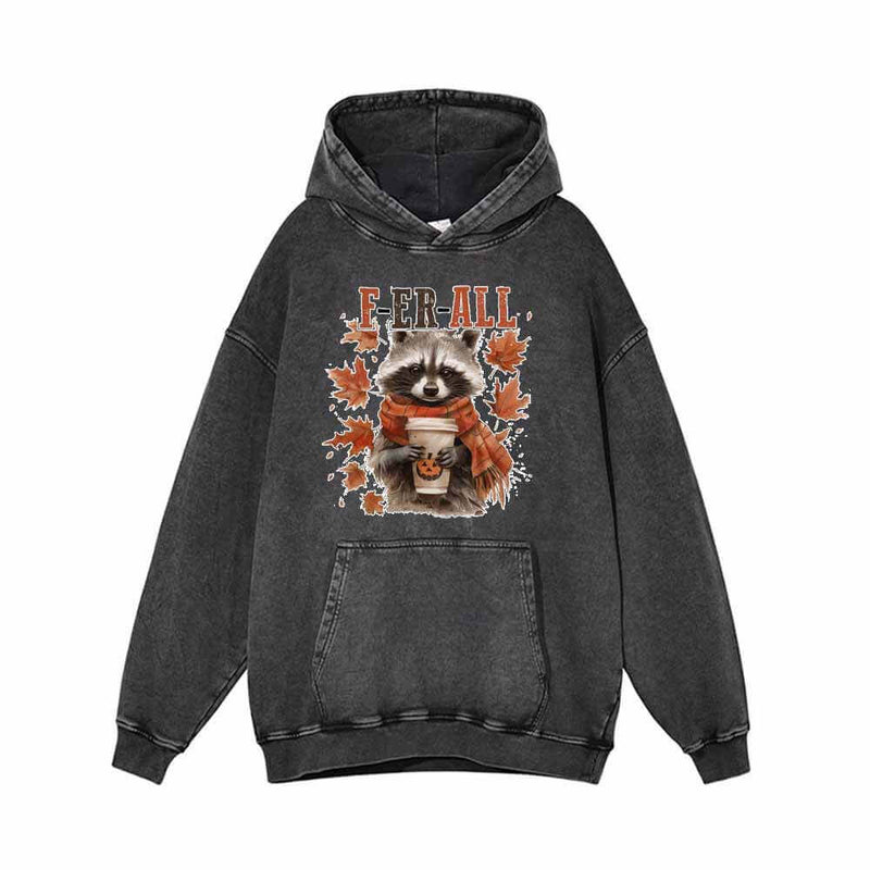 Ferall Raccoon Maple Leaf Vintage Washed Hoodie Sweatshirt 01 | Gthic.com