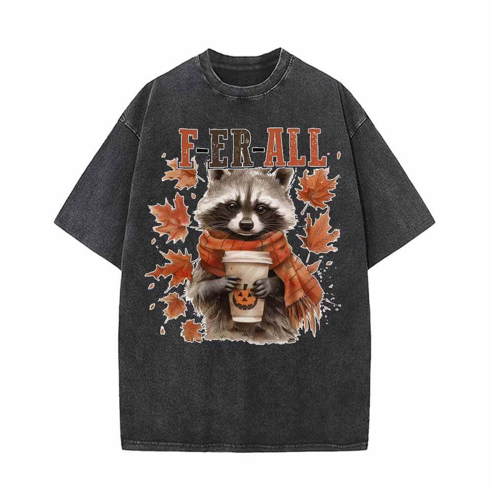 Ferall Raccoon Maple Leaf Vintage Washed T-shirt 01 | Gthic.com