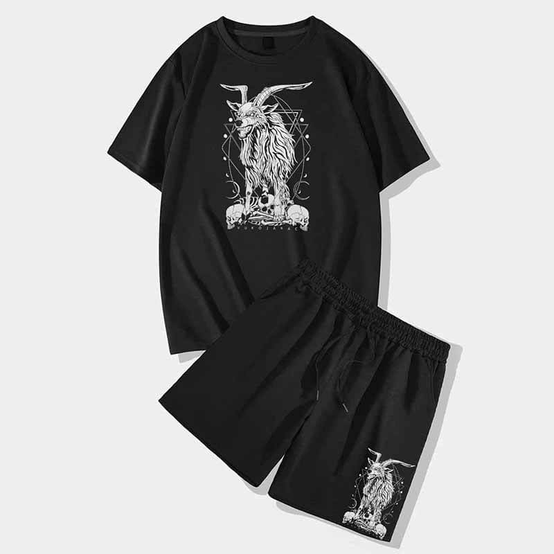 Fierce Demonic Sheep Short Sleeve T-shirt and Shorts Set | Gthic.com