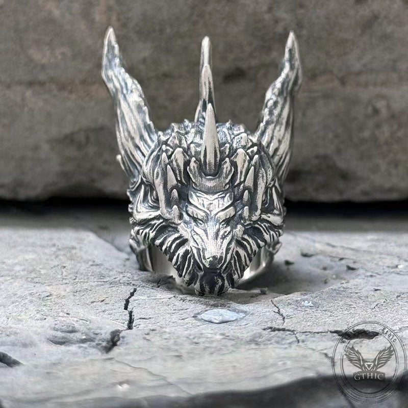 Fierce Dinosaur Head Sterling Silver Ring | Gthic.com