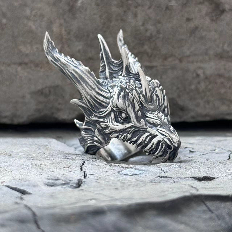 Fierce Dinosaur Head Sterling Silver Ring | Gthic.com