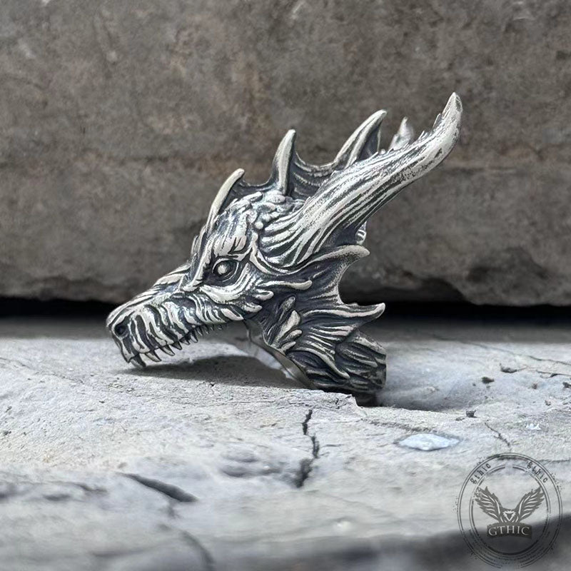 Fierce Dinosaur Head Sterling Silver Ring | Gthic.com