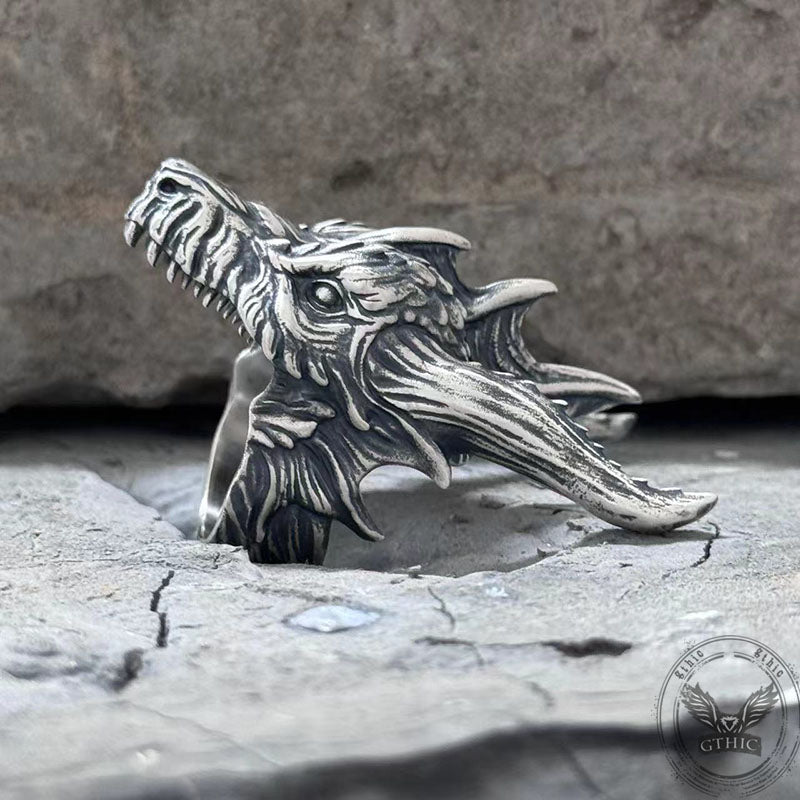 Fierce Dinosaur Head Sterling Silver Ring | Gthic.com