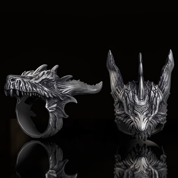 Fierce Dinosaur Head Sterling Silver Ring | Gthic.com