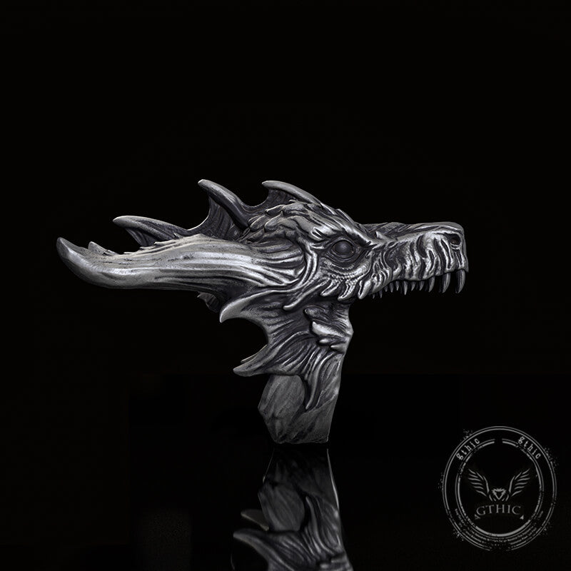 Fierce Dinosaur Head Sterling Silver Ring | Gthic.com