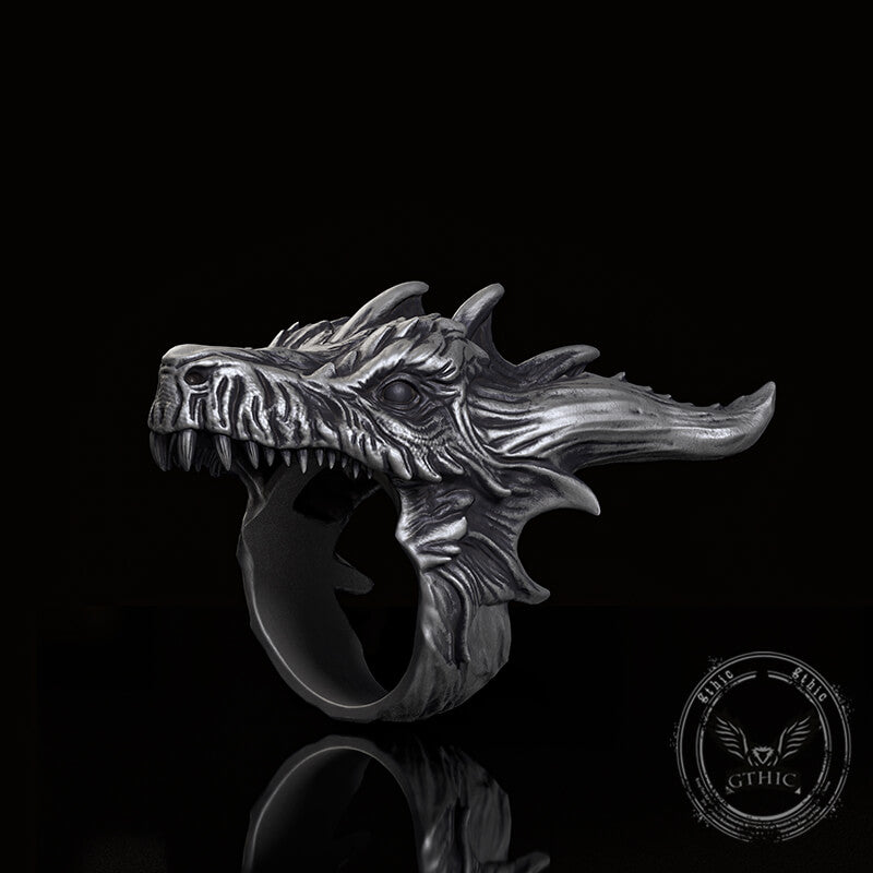 Fierce Dinosaur Head Sterling Silver Ring | Gthic.com