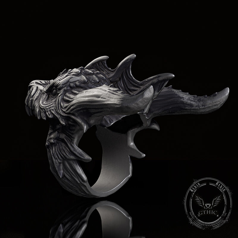 Fierce Dinosaur Head Sterling Silver Ring | Gthic.com