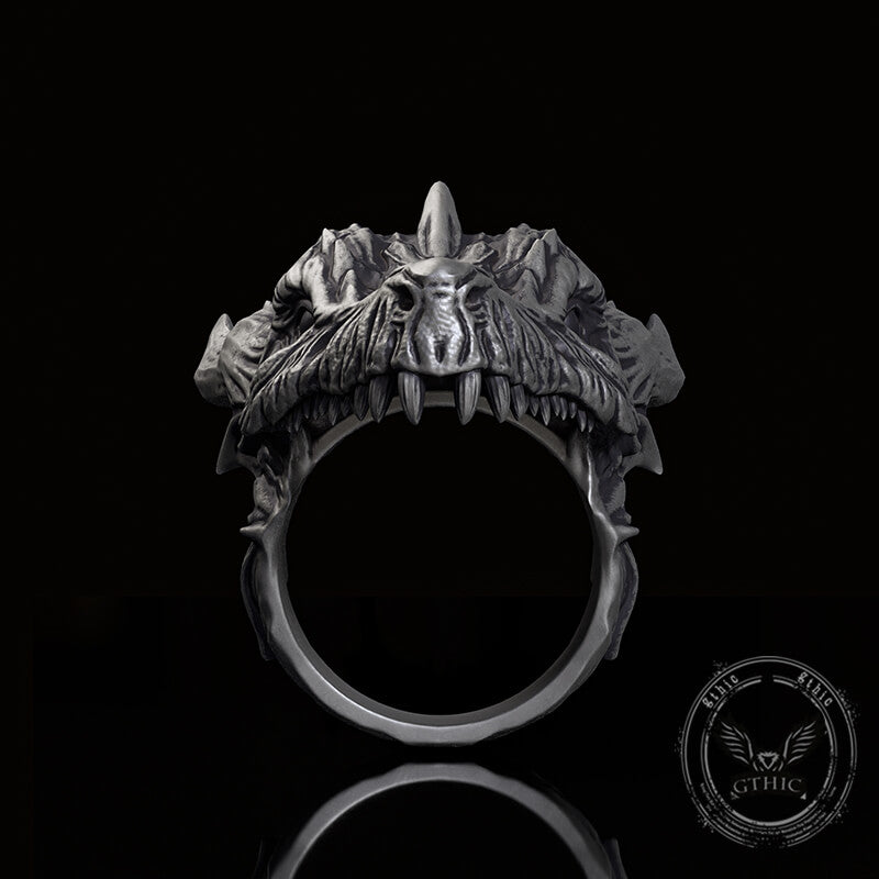 Fierce Dinosaur Head Sterling Silver Ring | Gthic.com