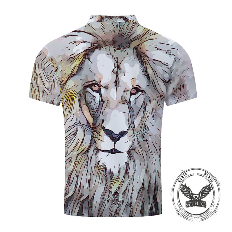 Fierce Lion Head Print Short Sleeve Polo Shirt | Gthic.com