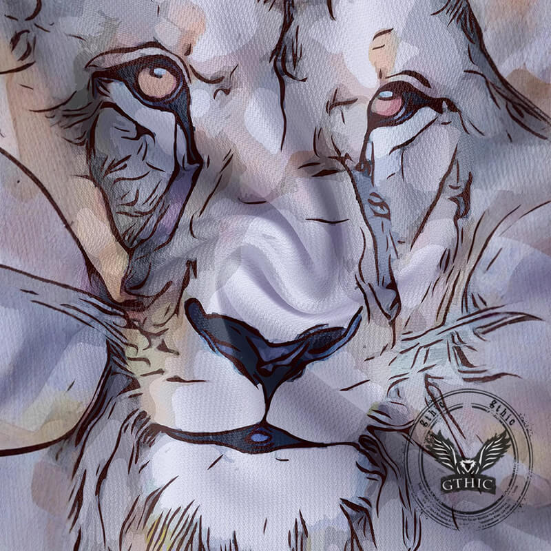 Fierce Lion Head Print Short Sleeve Polo Shirt | Gthic.com