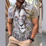 Fierce Lion Head Print Short Sleeve Polo Shirt | Gthic.com