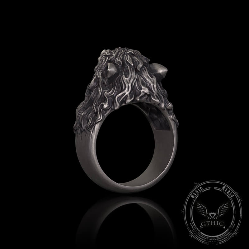 Fierce Roaring Wolf Sterling Silver Viking Ring | Gthic.com