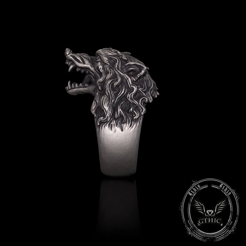 Fierce Roaring Wolf Sterling Silver Viking Ring | Gthic.com