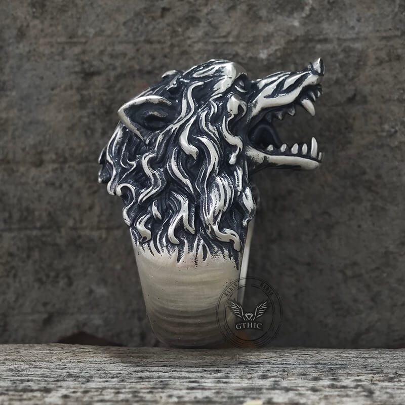 Fierce Roaring Wolf Sterling Silver Viking Ring | Gthic.com