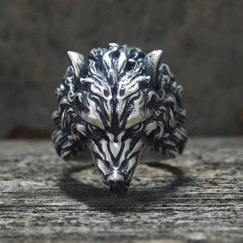 Fierce Roaring Wolf Sterling Silver Viking Ring | Gthic.com