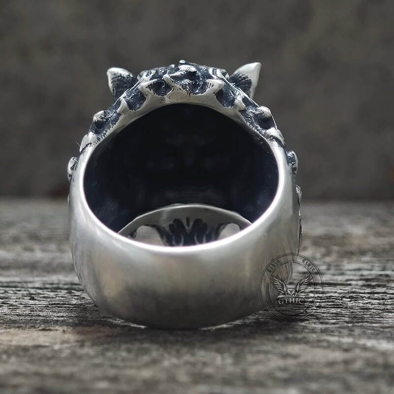 Fierce Roaring Wolf Sterling Silver Viking Ring