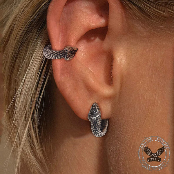 Ear Cuffs de acero inoxidable con forma de serpiente feroz