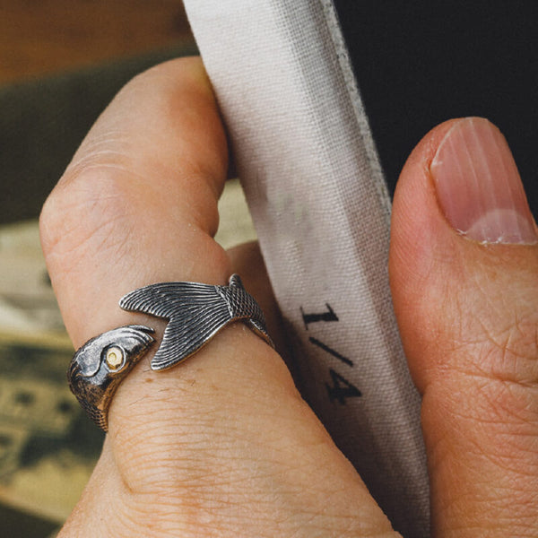 Fish Design Sterling Silver Open Ring | Gthic.com