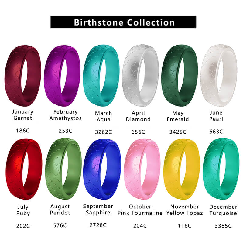 Anillo de banda de silicona apilable de 3 piezas con escamas de pez