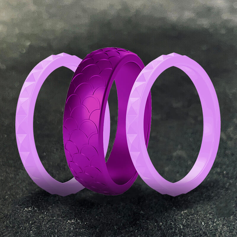 Fish Scale 3-Piece Stacking Silicone Band Ring | Gthic.com