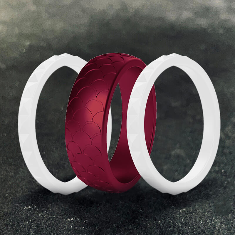 Fish Scale 3-Piece Stacking Silicone Band Ring | Gthic.com
