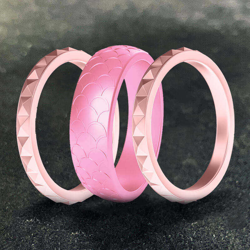 Fish Scale 3-Piece Stacking Silicone Band Ring | Gthic.com