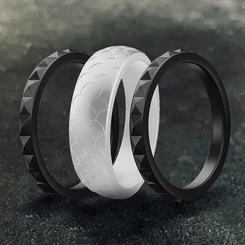 Fish Scale 3-Piece Stacking Silicone Band Ring | Gthic.com