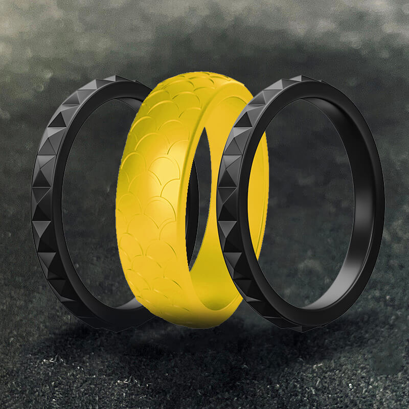 Fish Scale 3-Piece Stacking Silicone Band Ring | Gthic.com